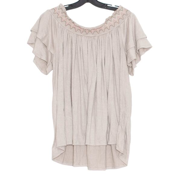 Knox Rose Womens Top Off Shoulder Tiered Sleeve Shirred Neckline Boho XXL JE - Picture 2 of 6